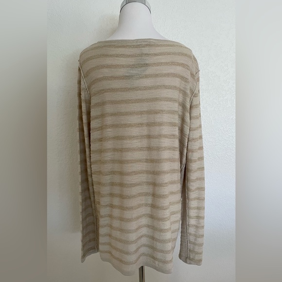 NWT Chico's 3 (XL) Beige Glitzy Stripe Peyote Champagne Pullover Sweater 79984 - Picture 3 of 12